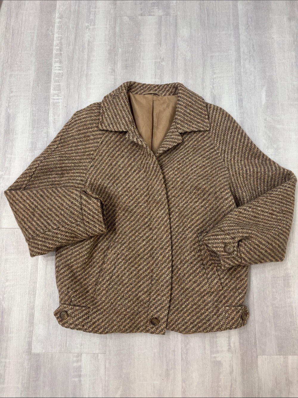 St Michael Brown Tweed Short Pea Coat - Classic Women's Peacoat Pure Wool